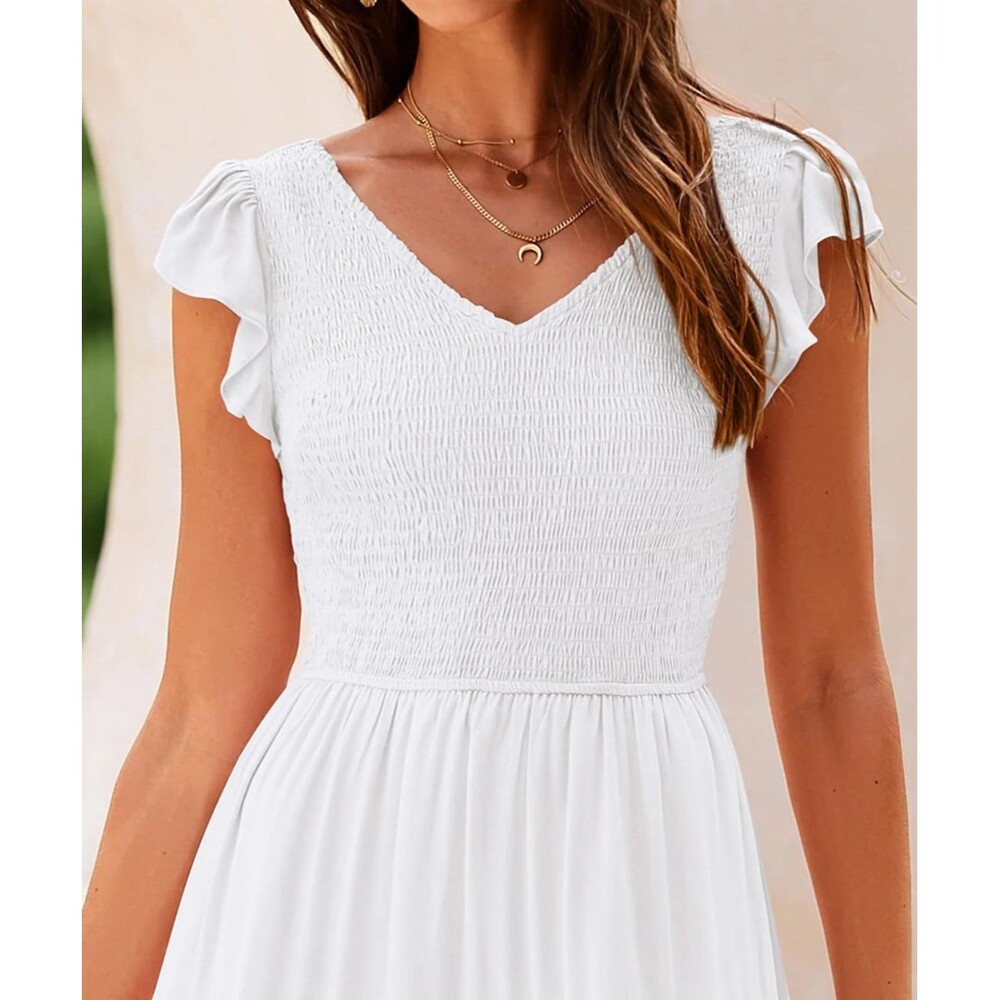 Pretty Garden Cottage Prairie Cap Sleeve Tiered Maxi Peasant Dress White NWT Lrg - Picture 3 of 6
